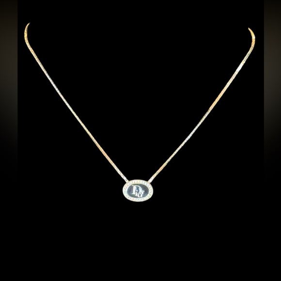 Dior Goldtone Necklace with Black Enamel and Rhinestones - Picture 1 of 5